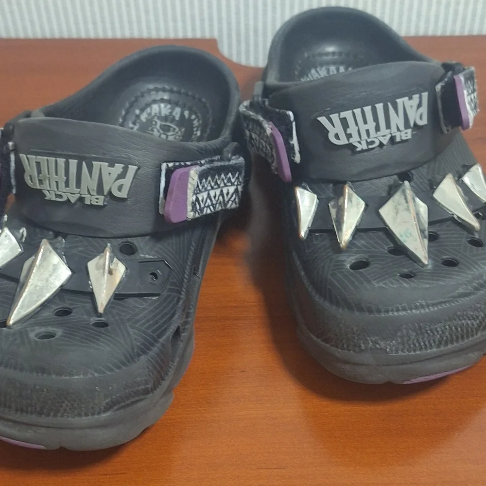 Black Panther Crocs Black Kids Shoes with Silver Spikes Sz.1